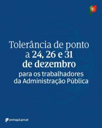Ler notícia: Governo dá tolerância de ponto em 24, 26 e 31 de dezembro, mais um dia do que o habitual