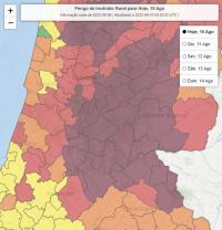 Ler notícia: Risco máximo em 80 concelhos do interior Norte e Centro e Norte Alentejo
