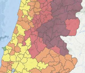 Ler notícia: Mais de 50 concelhos de oito distritos em perigo máximo